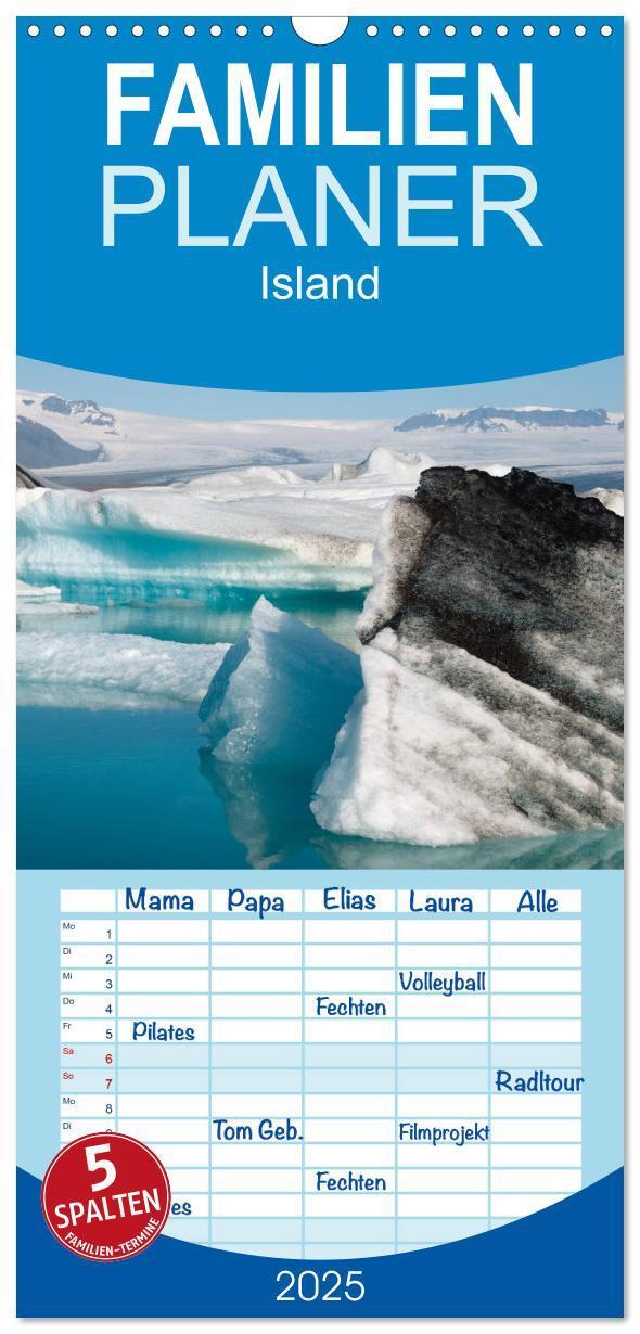 Cover: 9783457118511 | Familienplaner 2025 - Island mit 5 Spalten (Wandkalender, 21 x 45...