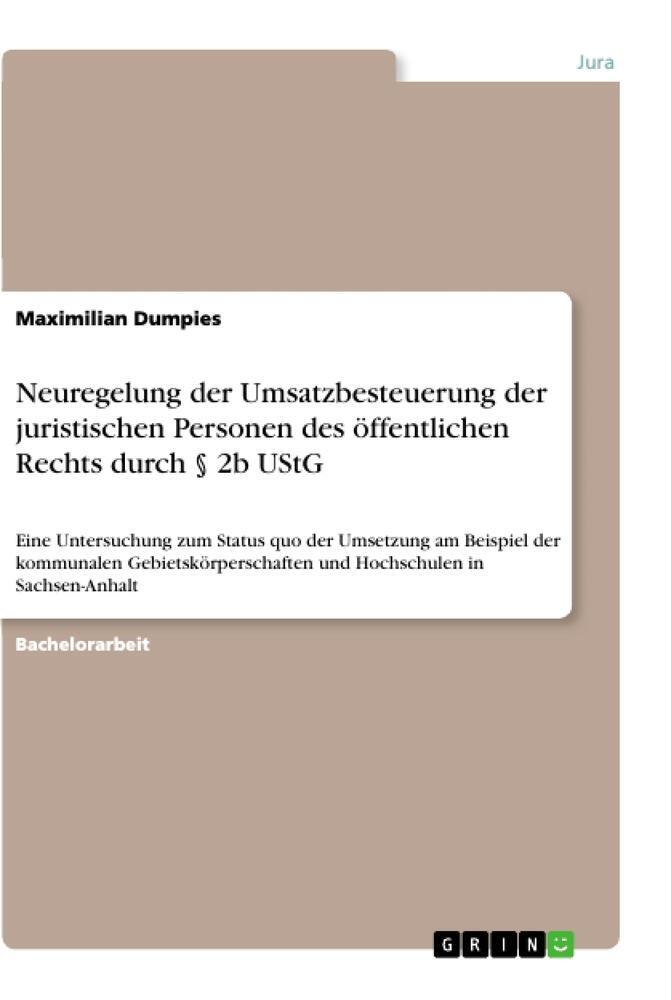 Cover: 9783346169341 | Neuregelung der Umsatzbesteuerung der juristischen Personen des...