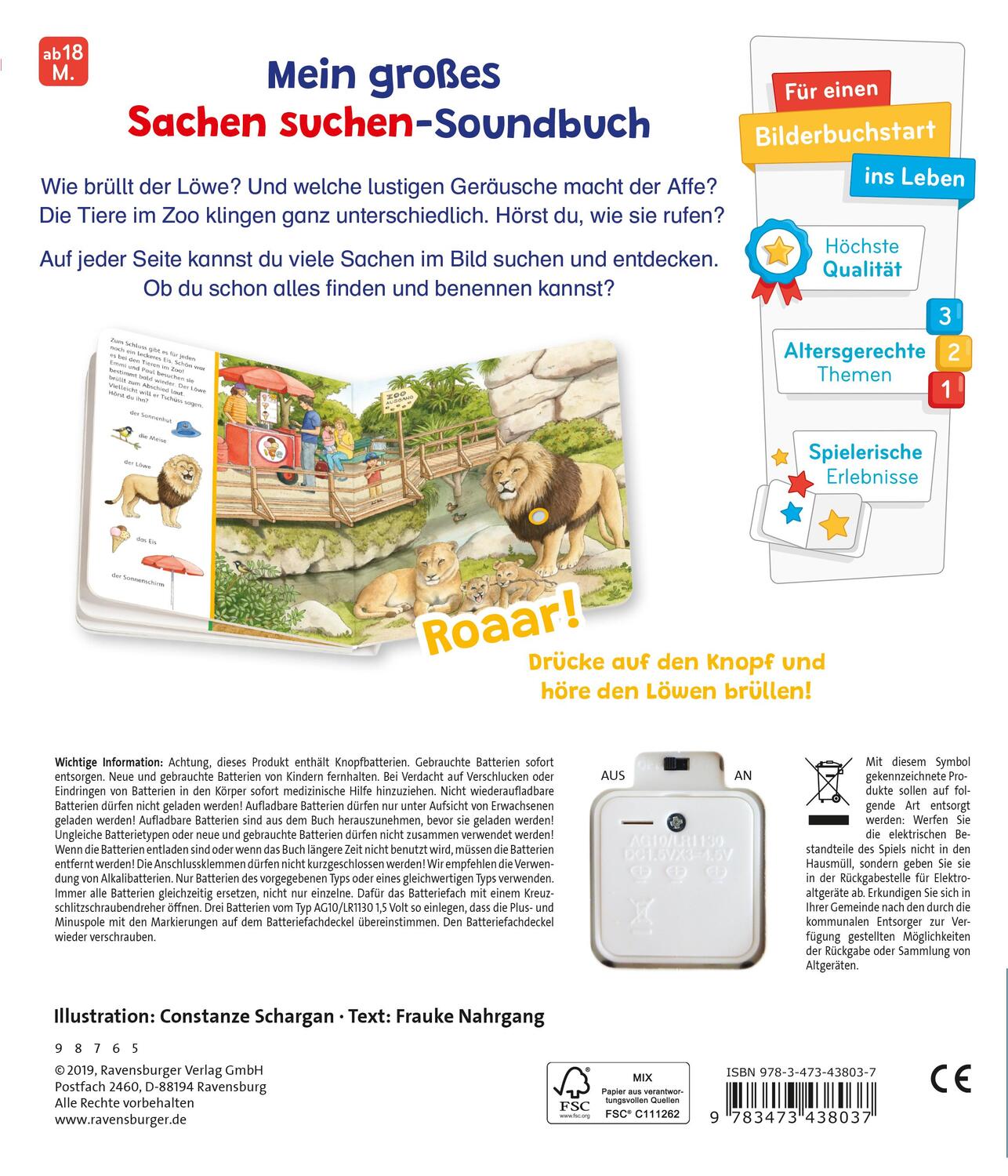 Rückseite: 9783473438037 | Sachen suchen, Sachen hören: Im Zoo | Frauke Nahrgang | Buch | 12 S.