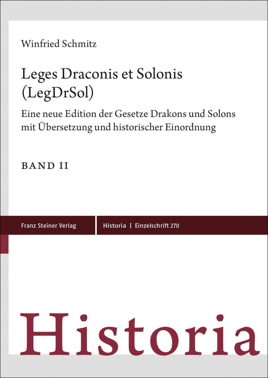 Cover: 9783515133616 | Leges Draconis et Solonis (LegDrSol) | Winfried Schmitz | Buch | 2023