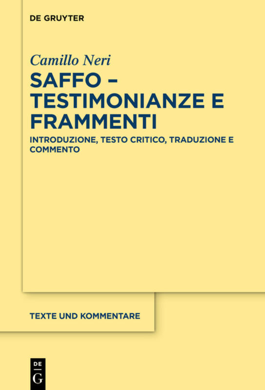 Cover: 9783110739367 | Saffo - testimonianze e frammenti | Camillo Neri | Buch | XIII | 2021