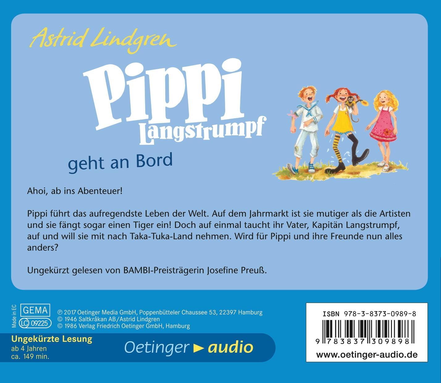 Rückseite: 9783837309898 | Pippi Langstrumpf geht an Bord (2 CD). Neuausgabe | Ungekürzte Lesung