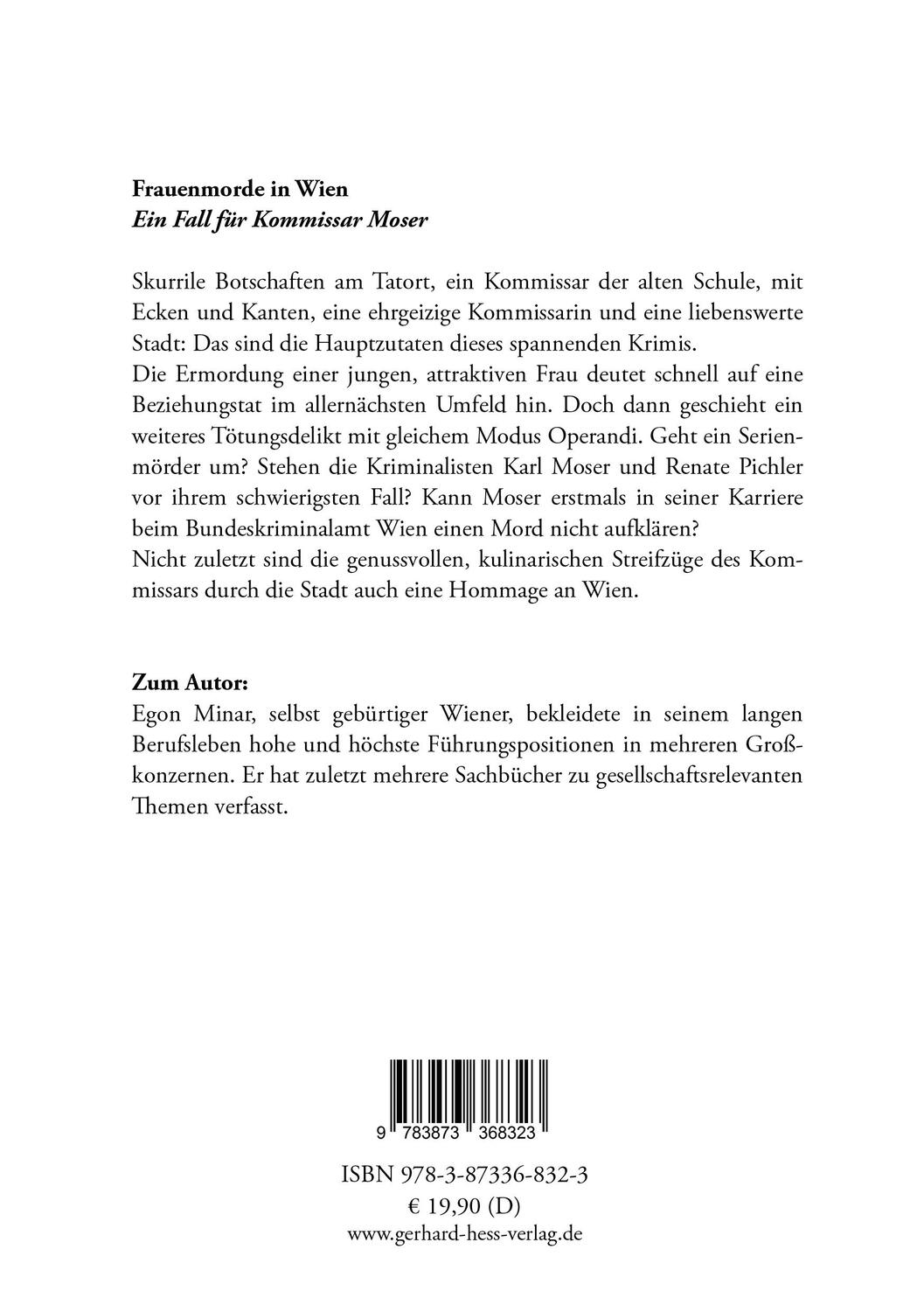 Rückseite: 9783873368323 | Frauenmorde in Wien | Ein Fall für Kommissar Moser | Egon Minar | Buch