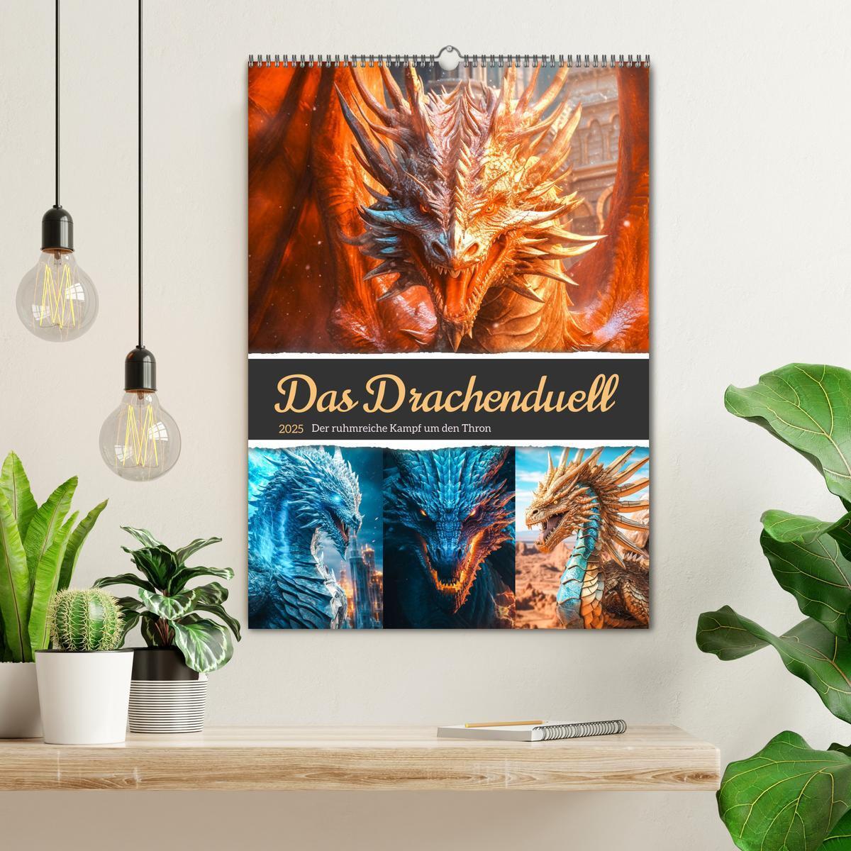 Bild: 9783435866564 | Das Drachenduell (Wandkalender 2025 DIN A2 hoch), CALVENDO...