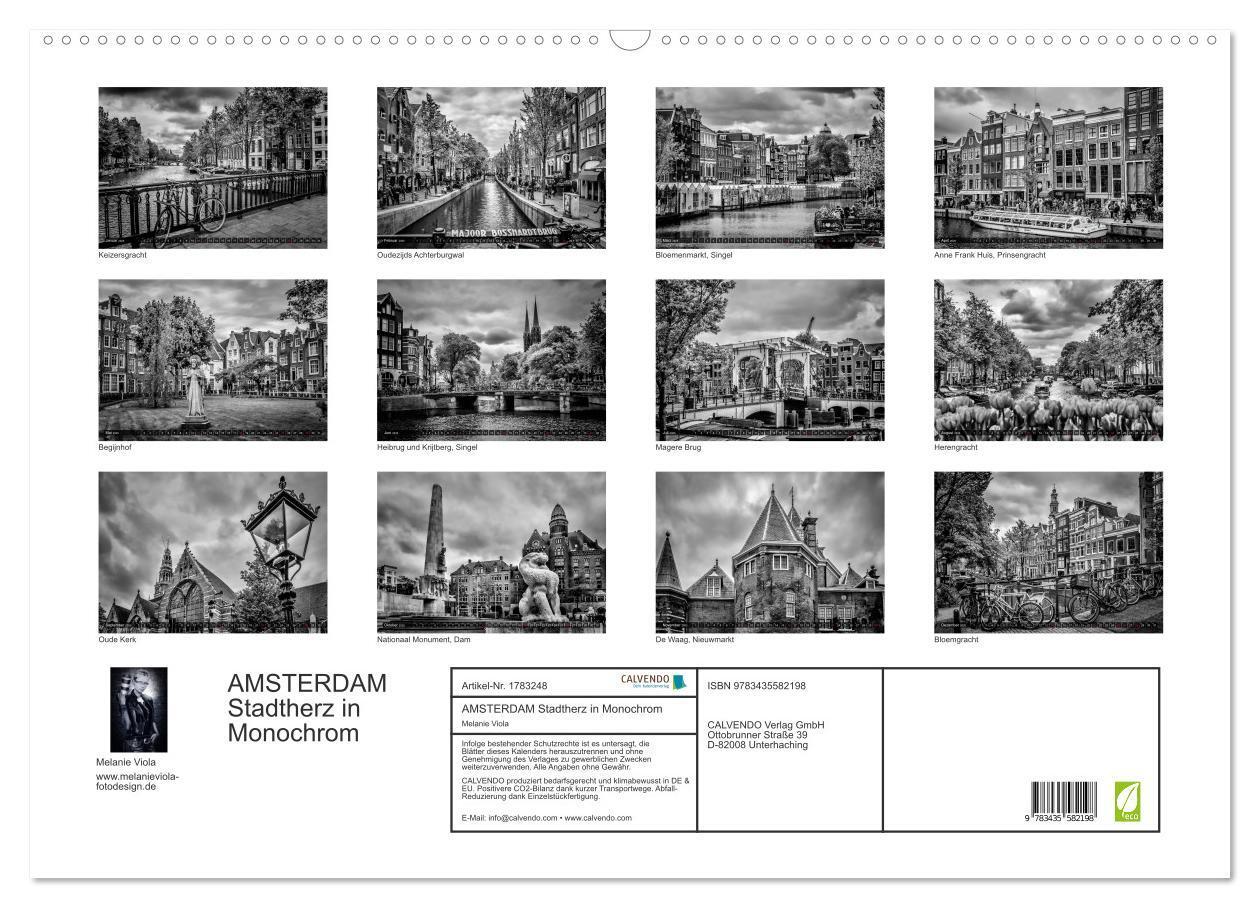 Bild: 9783435582198 | AMSTERDAM Stadtherz in Monochrom (Wandkalender 2025 DIN A2 quer),...