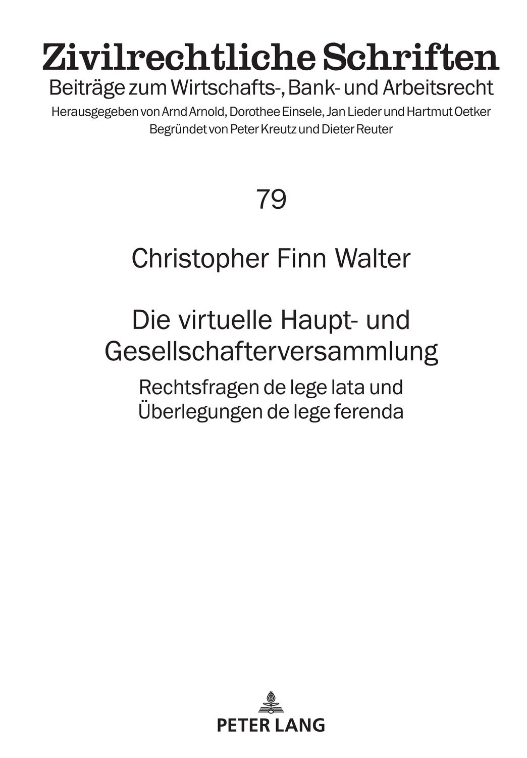 Cover: 9783631860793 | Die virtuelle Haupt- und Gesellschafterversammlung | Walter | Buch
