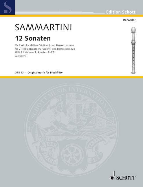 Cover: 9790001099714 | 12 Sonaten Heft 3 | Giuseppe Sammartini | Buch | 1984 | Schott Music