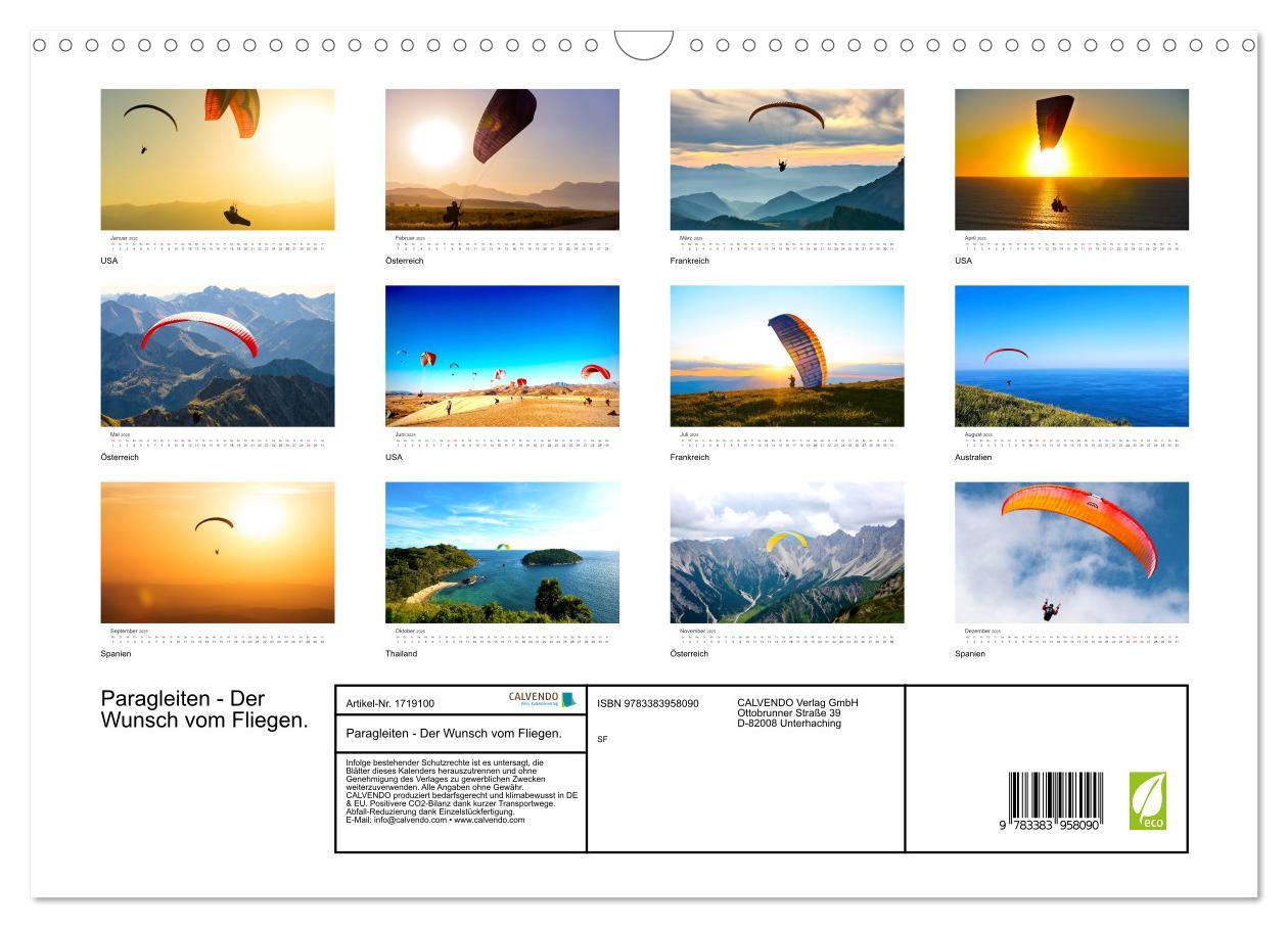 Bild: 9783383958090 | Paragleiten - Der Wunsch vom Fliegen. (Wandkalender 2025 DIN A3...