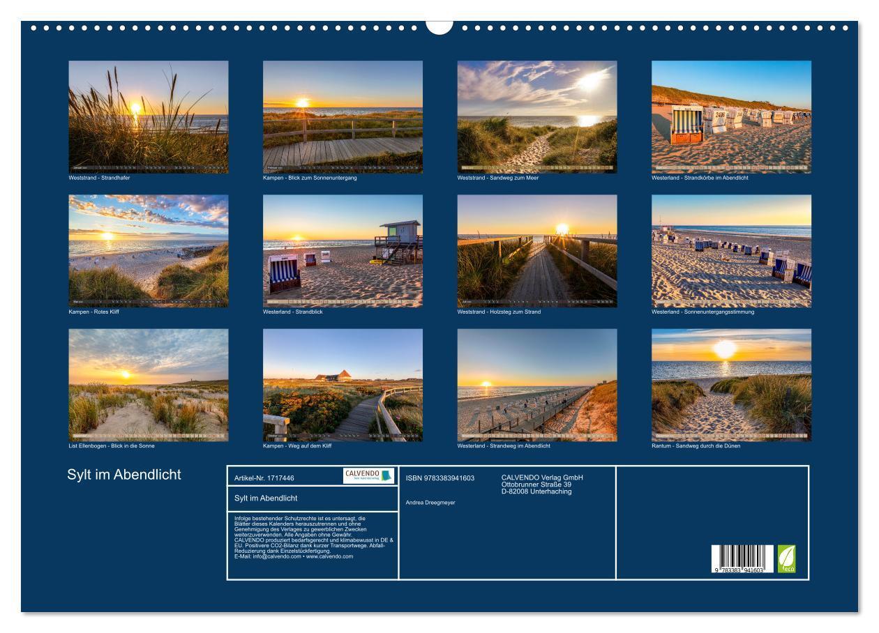 Bild: 9783383941603 | Sylt im Abendlicht (Wandkalender 2025 DIN A2 quer), CALVENDO...