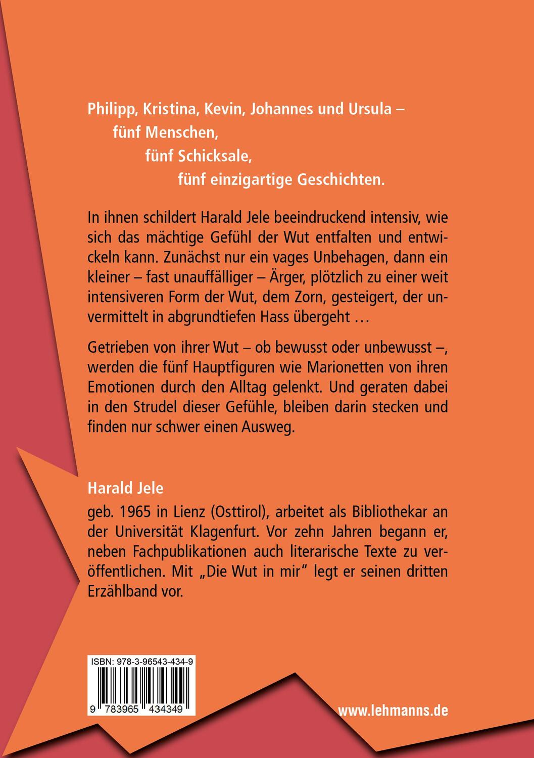 Rückseite: 9783965434349 | Die Wut in mir | Fünf Erzählungen | Harald Jele | Taschenbuch | 236 S.