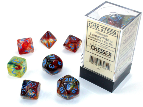 Cover: 601982032814 | Nebula® Polyhedral Primary™/blue Luminary™ 7-Die Set | Chessex
