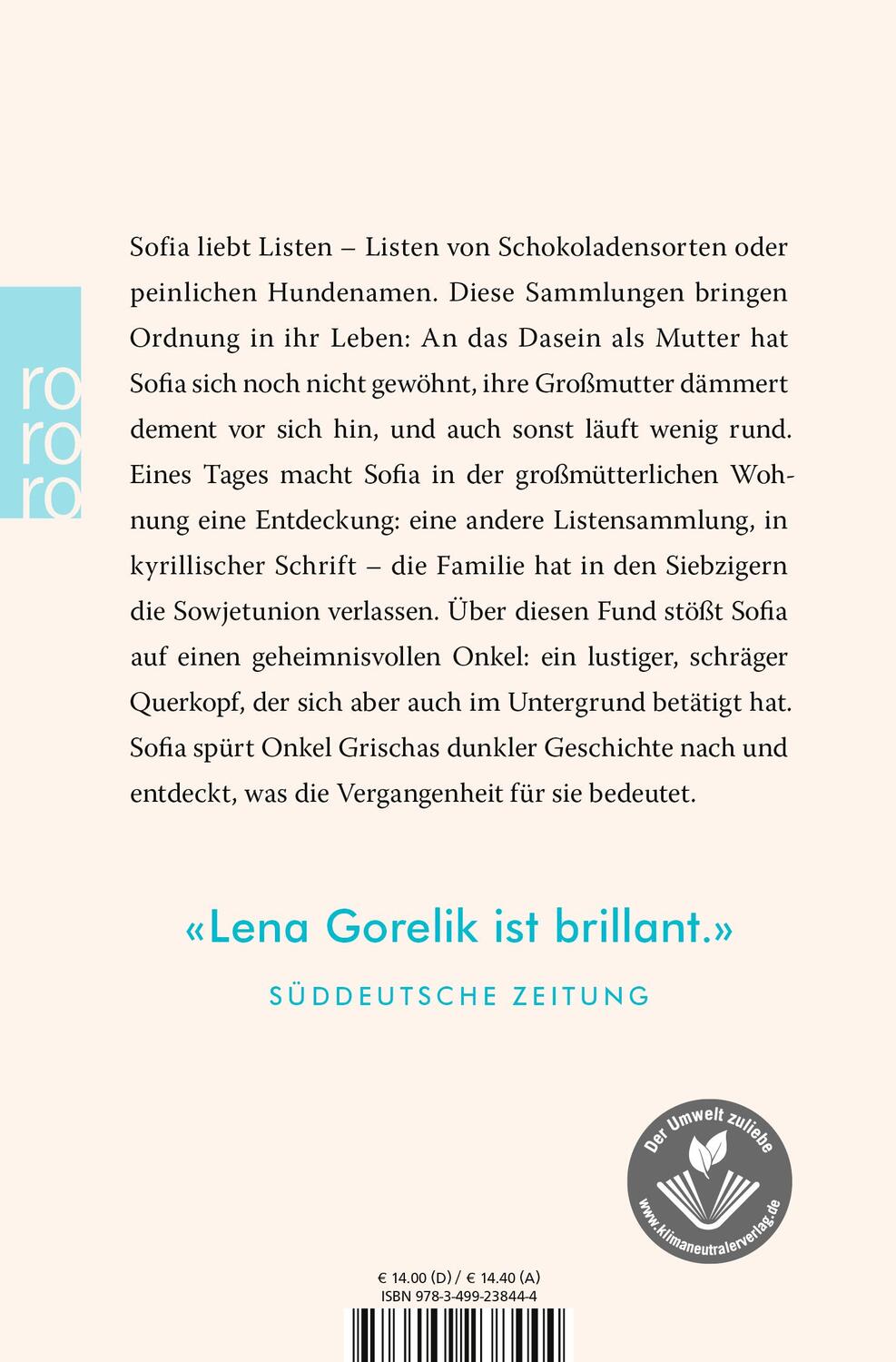 Rückseite: 9783499238444 | Die Listensammlerin | Lena Gorelik | Taschenbuch | Deutsch | 2015