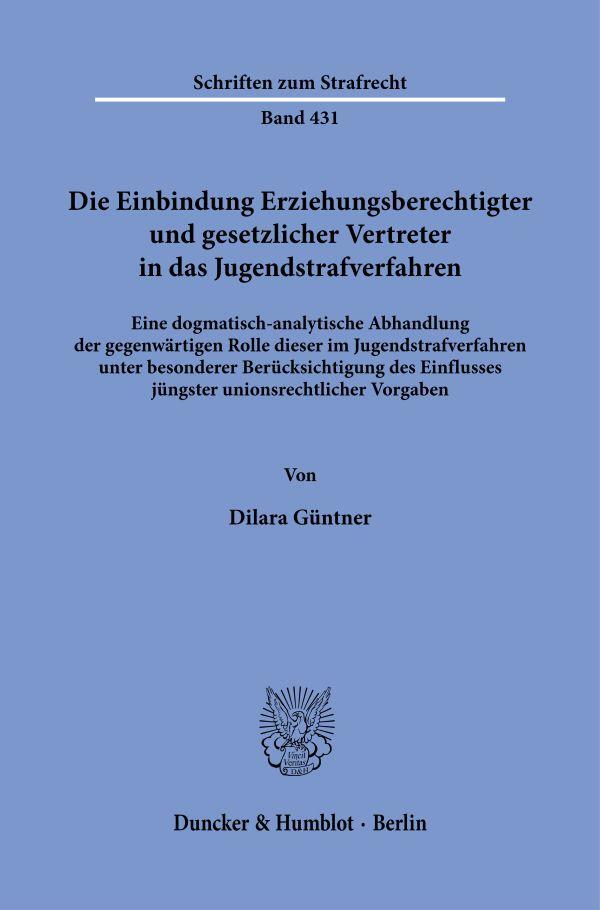 Cover: 9783428192502 | Die Einbindung Erziehungsberechtigter und gesetzlicher Vertreter in...