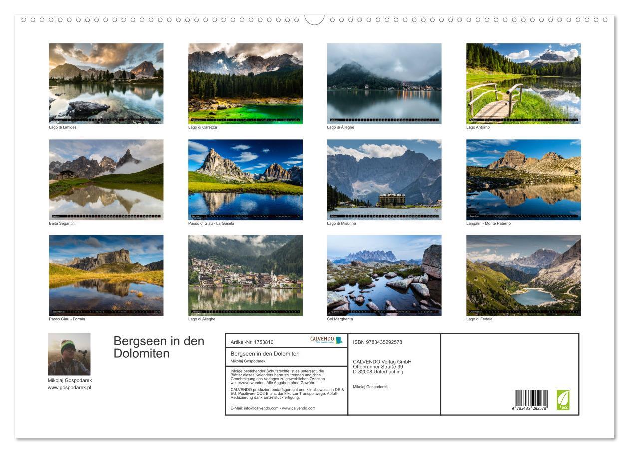 Bild: 9783435292578 | Bergseen in den Dolomiten (Wandkalender 2025 DIN A2 quer), CALVENDO...