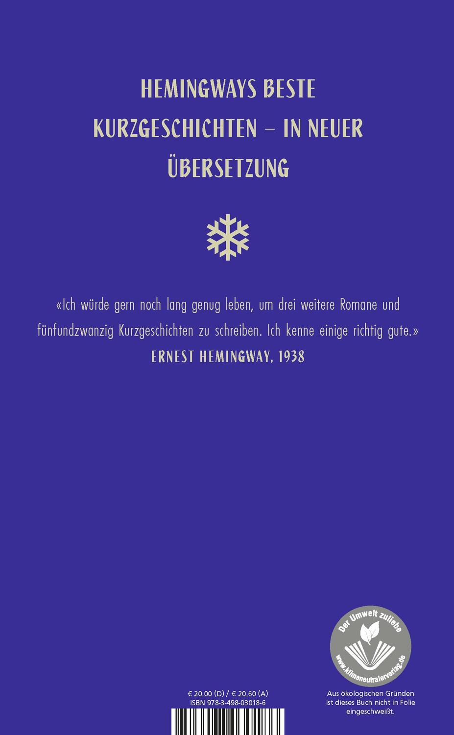 Rückseite: 9783498030186 | Schnee auf dem Kilimandscharo | Ernest Hemingway | Buch | Deutsch