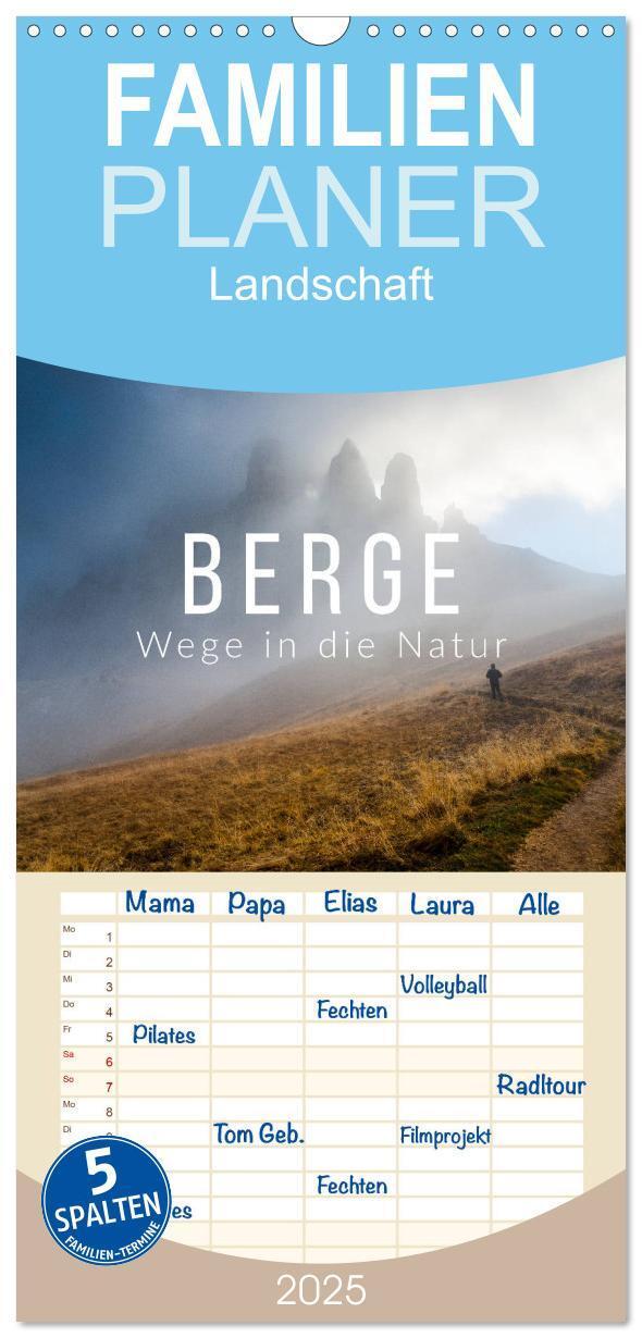 Cover: 9783457107324 | Familienplaner 2025 - Berge. Wege in die Natur mit 5 Spalten...