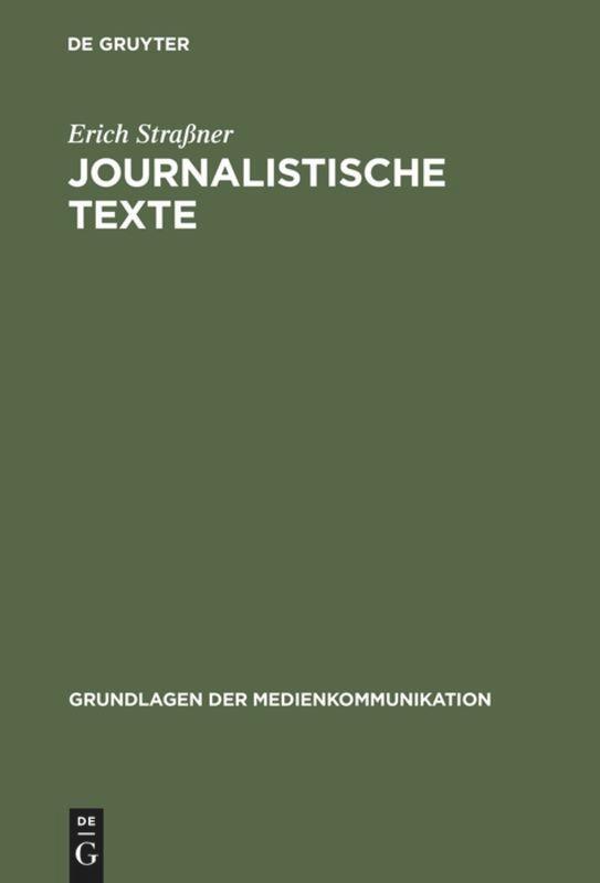 Cover: 9783484371101 | Journalistische Texte | Erich Straßner | Buch | ISSN | 105 S. | 2000