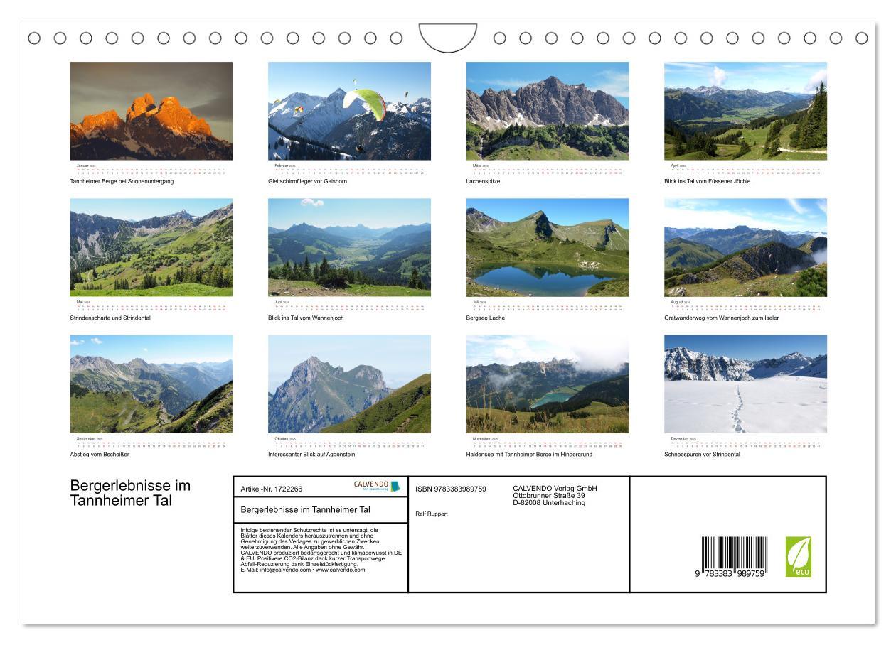 Bild: 9783383989759 | Bergerlebnisse im Tannheimer Tal (Wandkalender 2025 DIN A4 quer),...