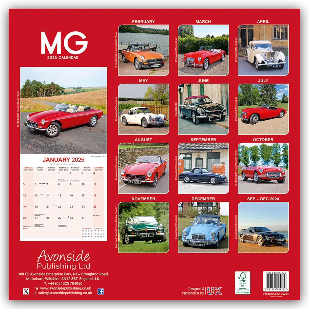 Rückseite: 9781804604762 | MG - MG Automobile 2025 - 16-Monatskalender | Avonside Publishing Ltd.