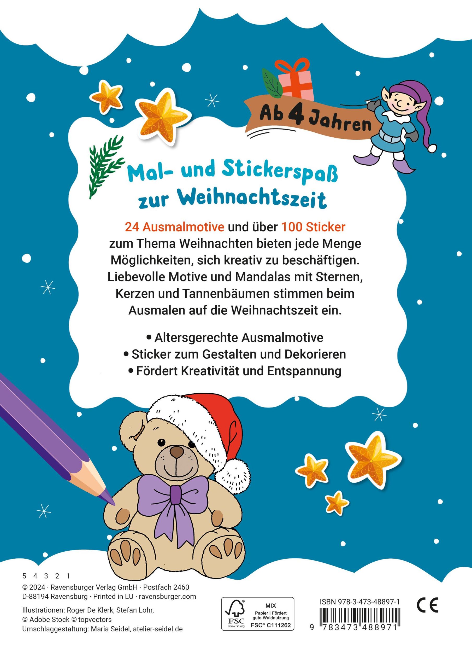 Rückseite: 9783473488971 | Mein liebstes Weihnachtsmalheft mit Stickern ab 4 | Roger De Klerk