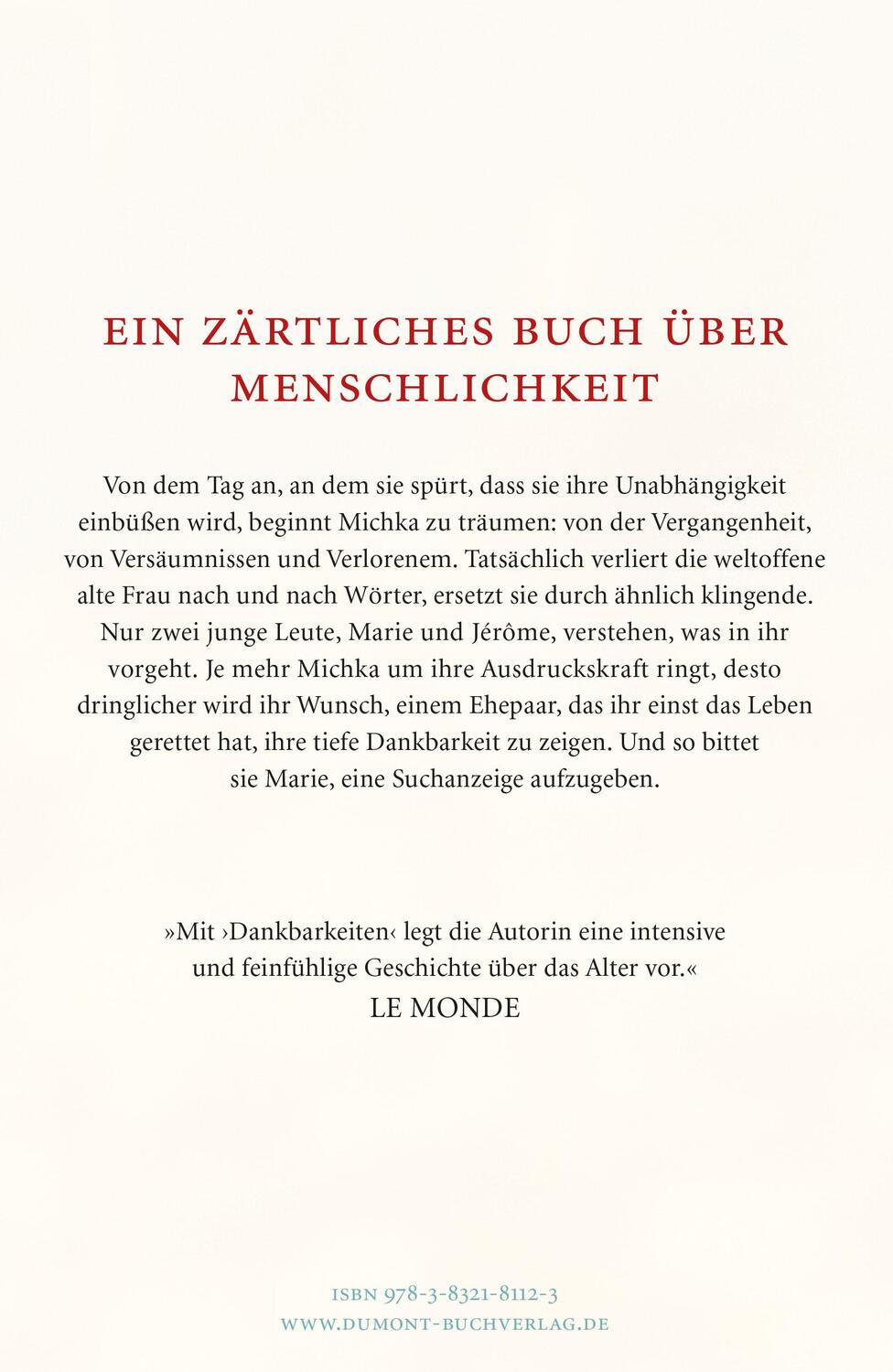 Rückseite: 9783832181123 | Dankbarkeiten | Roman | Delphine De Vigan | Buch | 176 S. | Deutsch