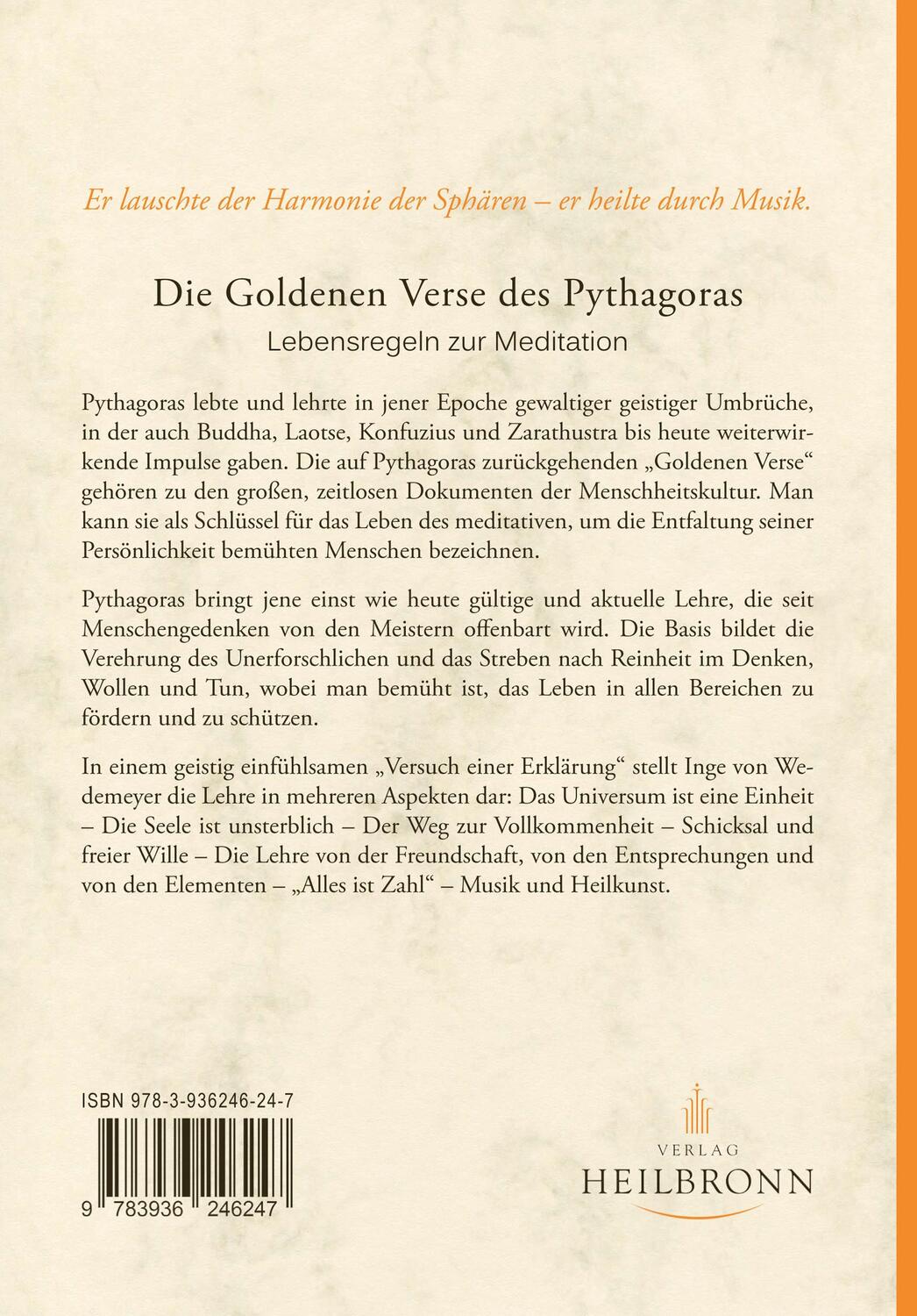 Rückseite: 9783936246247 | Die Goldenen Verse des Pythagoras | Lebensregeln zur Meditation | Buch