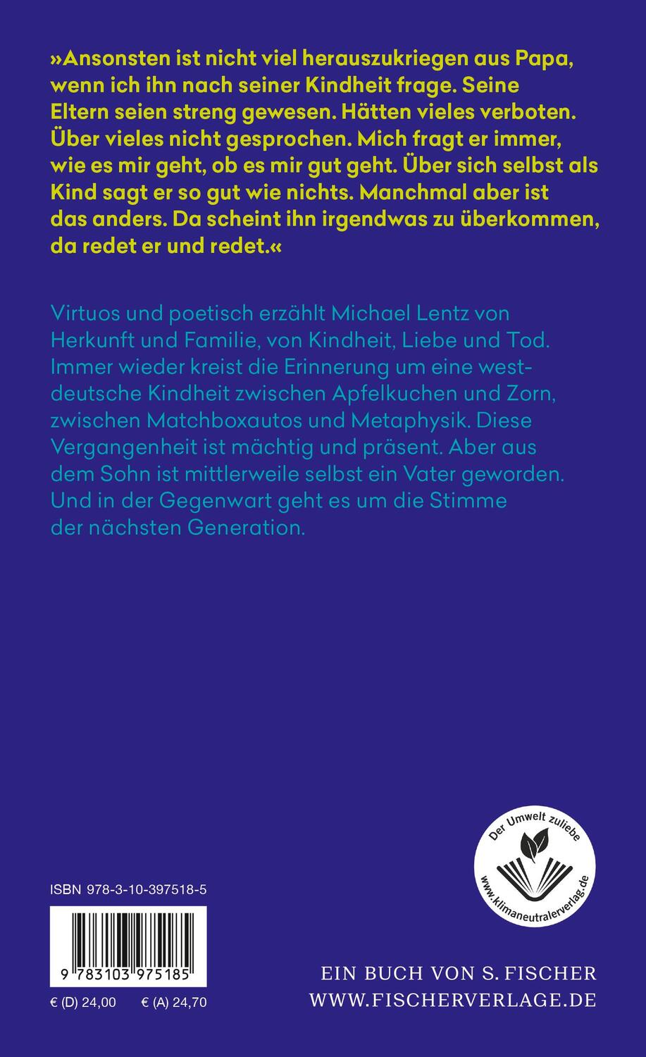 Rückseite: 9783103975185 | Heimwärts | Roman | Michael Lentz | Buch | 304 S. | Deutsch | 2024