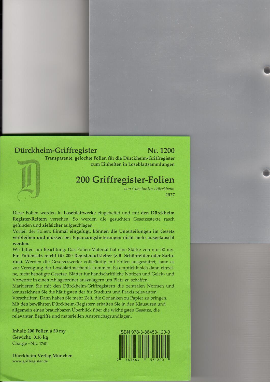 Cover: 9783864531200 | 200 DürckheimRegister®-FOLIEN für STEUERGESETZE, SCHÖNFELDER u.a;...