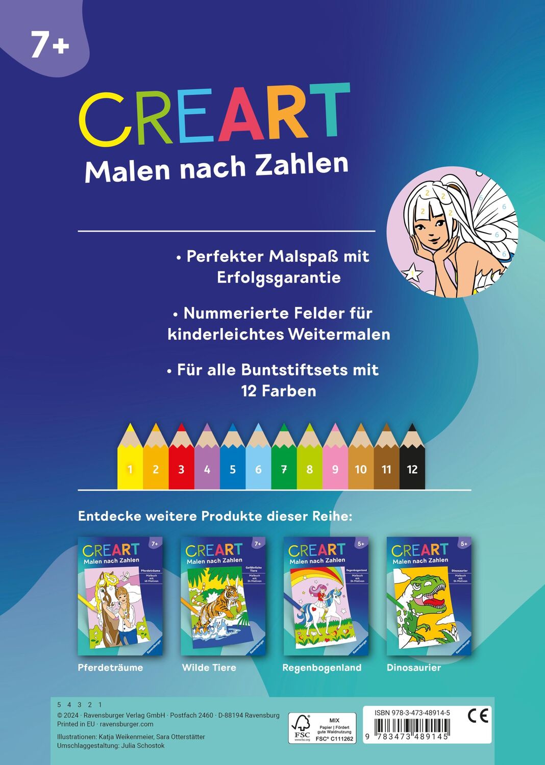 Rückseite: 9783473489145 | Ravensburger CreArt Malen nach Zahlen ab 7: Feen, Elfen,...