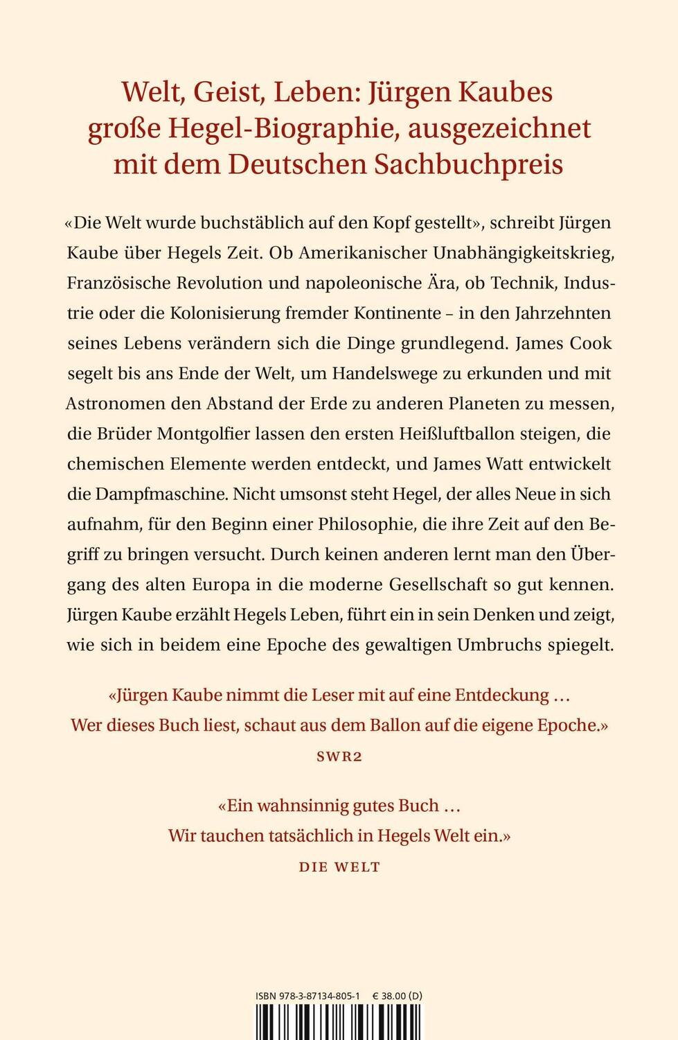 Rückseite: 9783871348051 | Hegels Welt | Jürgen Kaube | Buch | 592 S. | Deutsch | 2020