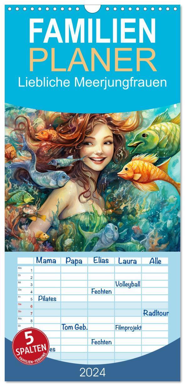 Cover: 9783383679506 | Familienplaner 2024 - Liebliche Meerjungfrauen mit 5 Spalten...