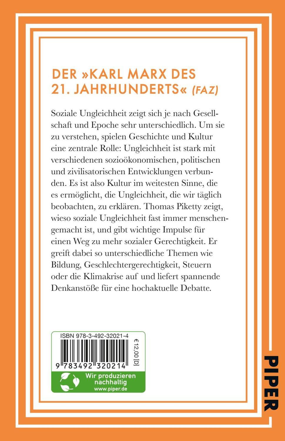 Rückseite: 9783492320214 | Natur, Kultur und Ungleichheit | Thomas Piketty | Taschenbuch | 80 S.