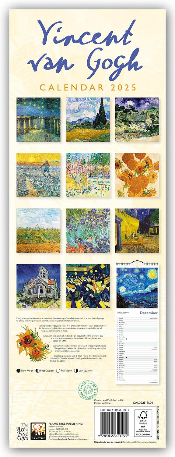 Rückseite: 9781835621295 | Vincent van Gogh - Slimline-Kalender 2025 | Tree Flame | Kalender