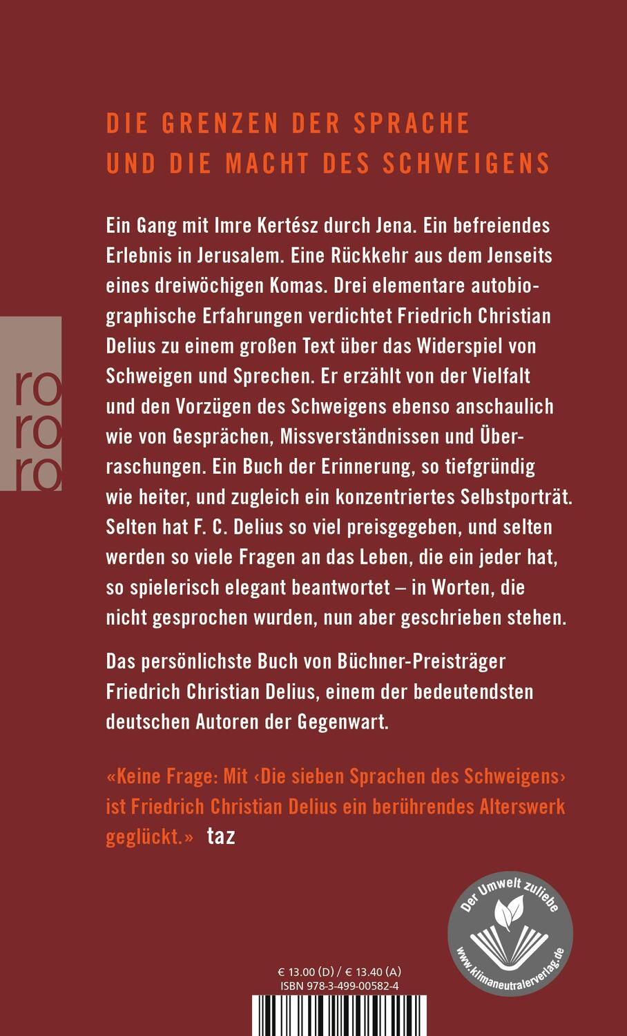 Rückseite: 9783499005824 | Die sieben Sprachen des Schweigens | Friedrich Christian Delius | Buch