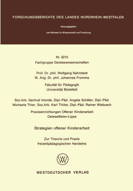 Cover: 9783531032108 | Strategien offener Kinderarbeit | Wolfgang Nahrstedt | Taschenbuch