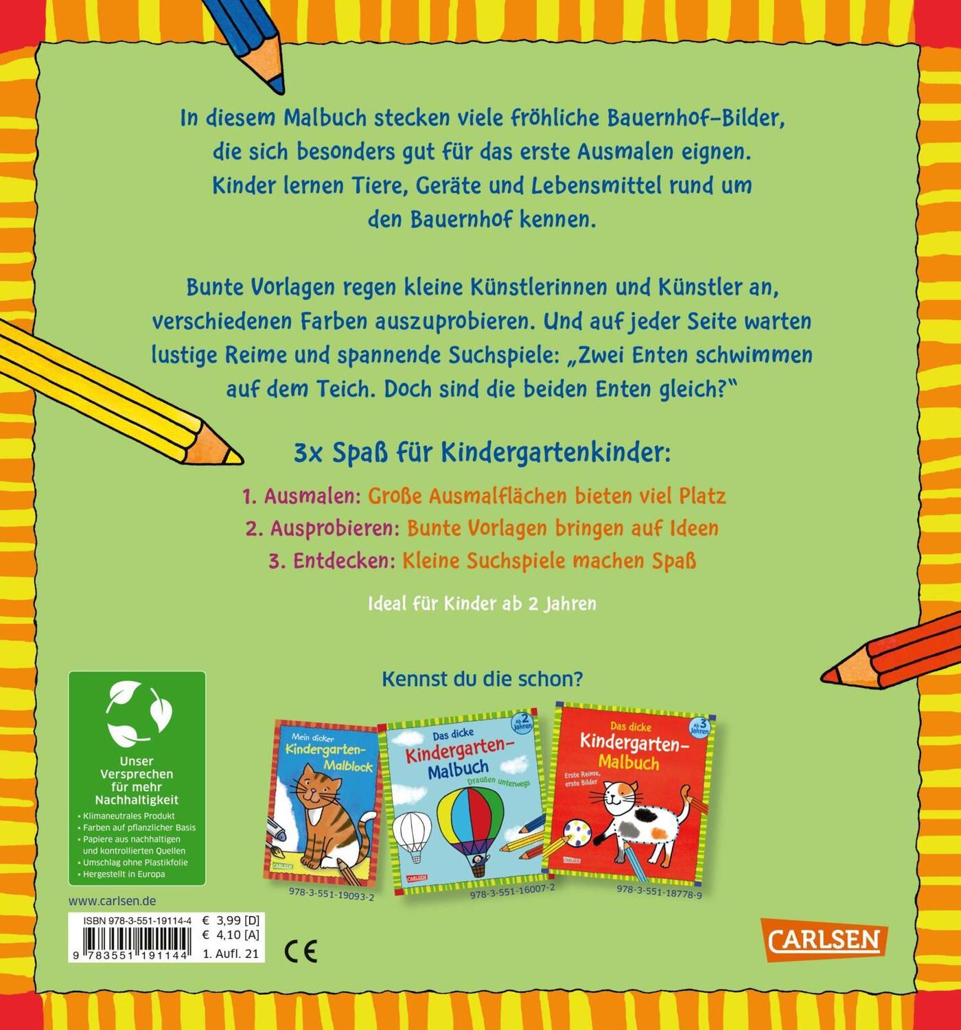 Rückseite: 9783551191144 | Ausmalbilder für Kita-Kinder: Das dicke Kindergarten-Malbuch: Auf...