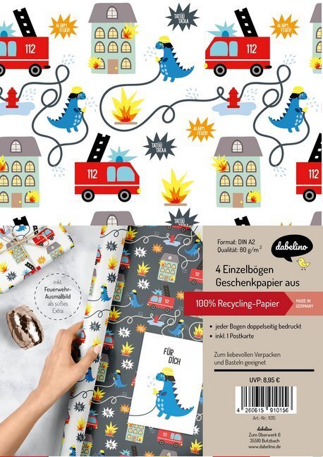 Cover: 4260615910156 | Geschenkpapier-Set für Kinder, Feuerwehr/Dinosaurier | Stück | 4 S.