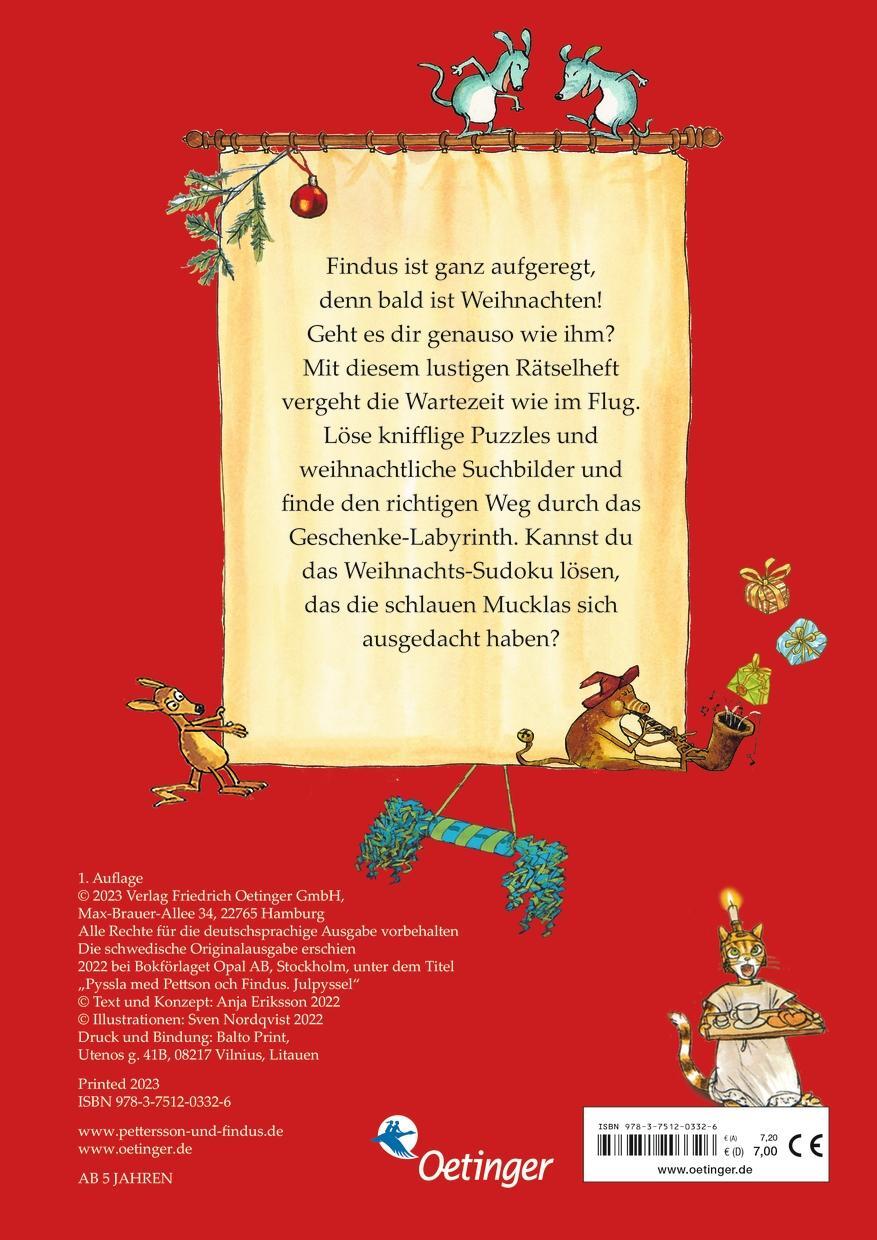 Rückseite: 9783751203326 | Pettersson und Findus. Lustige Weihnachtsrätsel | Sven Nordqvist
