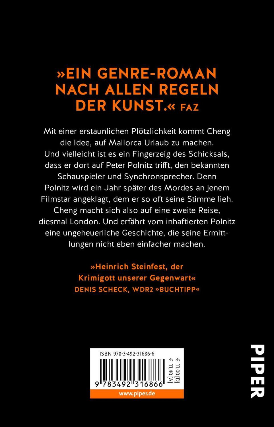 Rückseite: 9783492316866 | Der schlaflose Cheng | Sein fünfter Fall | Heinrich Steinfest | Buch