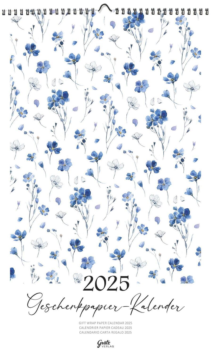 Cover: 9783911060035 | Geschenkpapierkalender 2025 | Blaue Blumen | Sophia Drescher | 13 S.