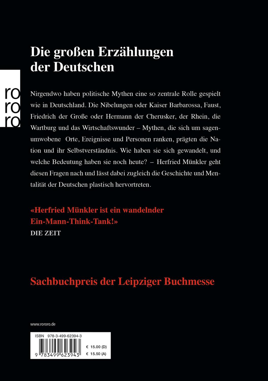 Rückseite: 9783499623943 | Die Deutschen und ihre Mythen | Herfried Münkler | Taschenbuch | 2010