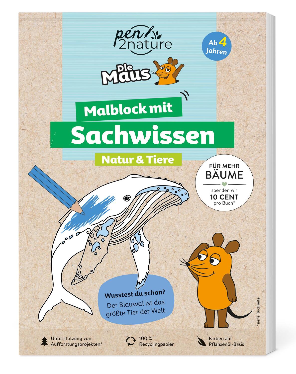 Cover: 9783987640827 | Die Maus - Malblock mit Sachwissen Natur &amp; Tiere | Pen2nature | Buch