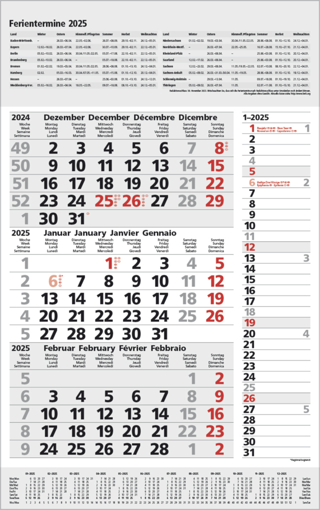 Cover: 9783731877554 | 3-Monats-Planer Combi Grau 2025 | Korsch Verlag | Kalender | 12 S.