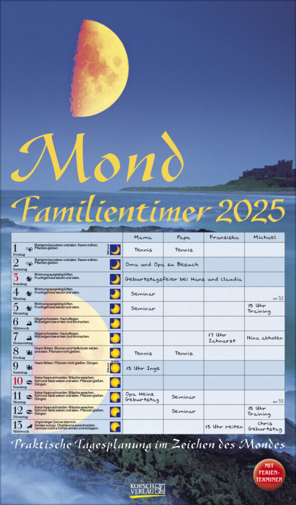 Cover: 9783731876250 | Mond-Familientimer 2025 | Korsch Verlag | Kalender | Spiralbindung