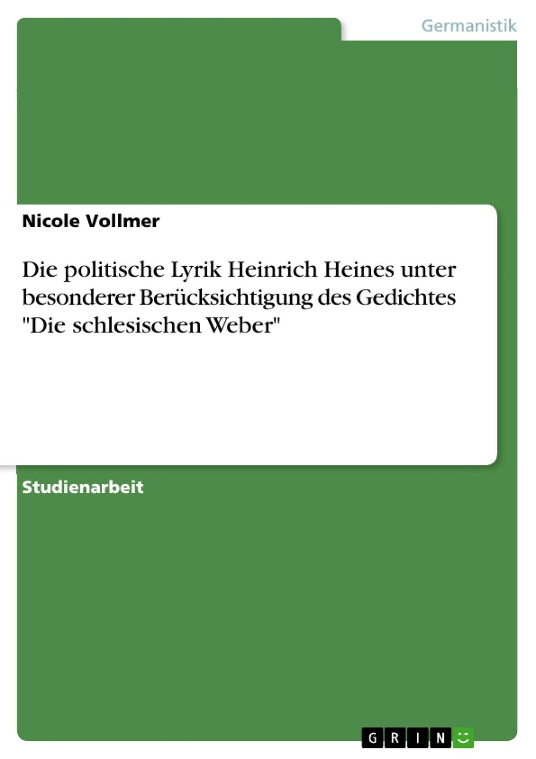 Cover: 9783640443277 | Die politische Lyrik Heinrich Heines unter besonderer...