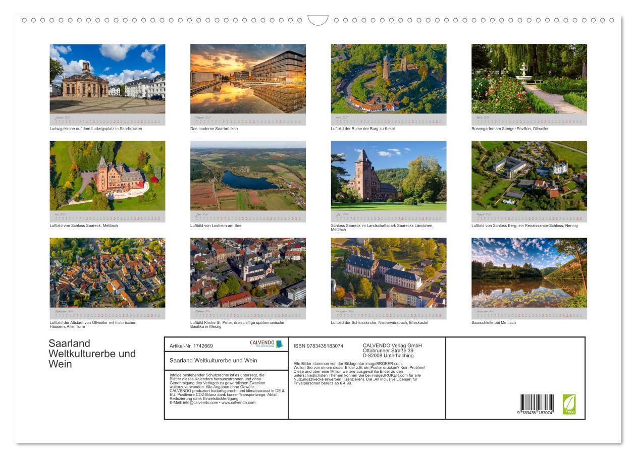 Bild: 9783435183074 | Saarland Weltkulturerbe und Wein (Wandkalender 2025 DIN A2 quer),...