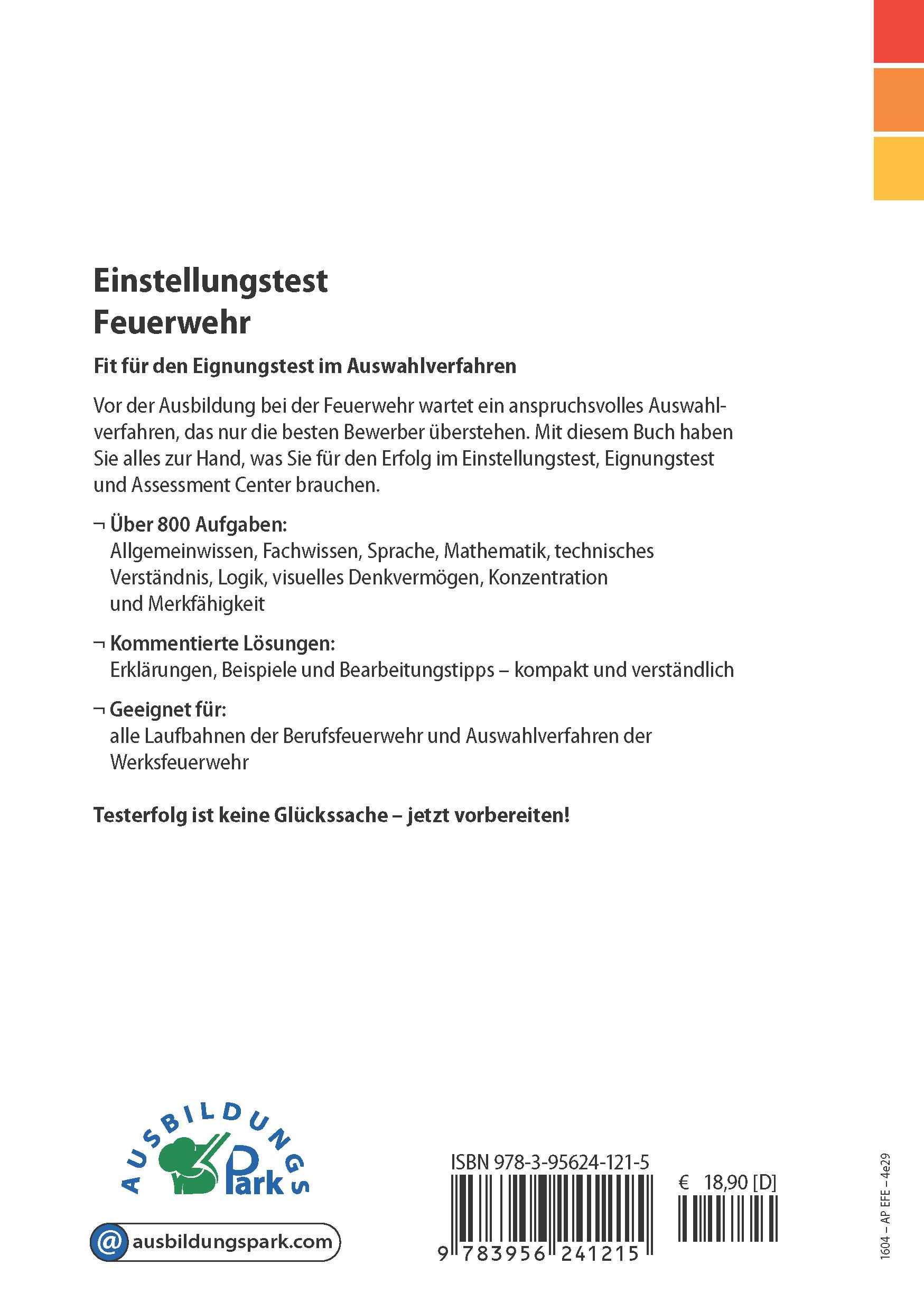 Rückseite: 9783956241215 | Einstellungstest Feuerwehr | Kurt Guth (u. a.) | Taschenbuch | 314 S.