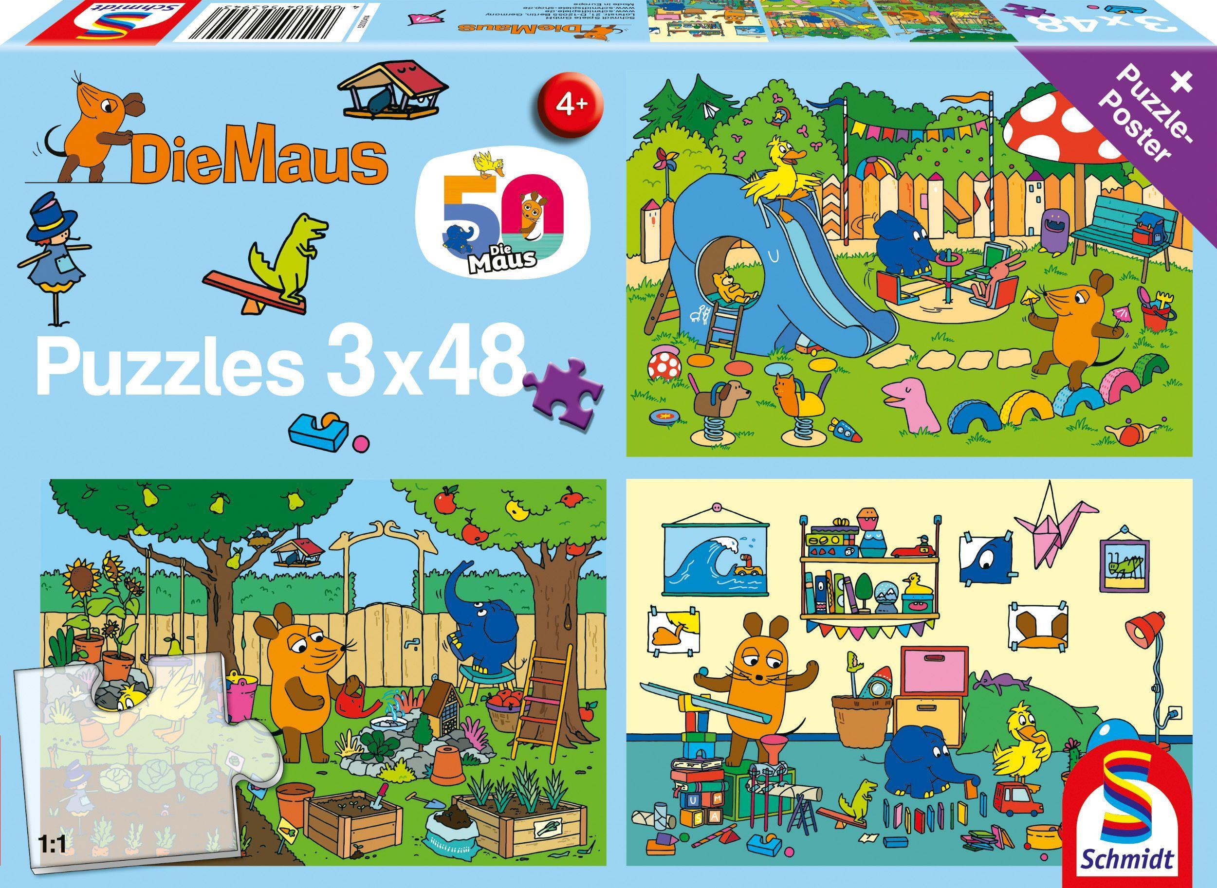 Cover: 4001504563943 | Ein Tag mit der Maus, 3x48 Teile Puzzle | Kinderpuzzle, Die Maus