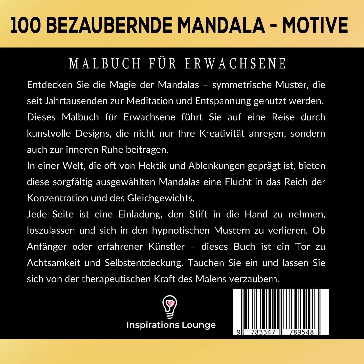 Rückseite: 9783347789548 | 100 BEZAUBERNDE MANDALA MOTIVE MALBUCH FÜR ERWACHSENE - AUSMALEN...