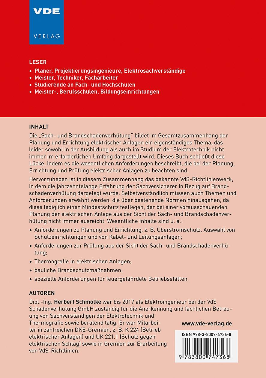 Rückseite: 9783800747368 | Brandschutztechnische Bewertung und Prüfung elektrischer Anlagen